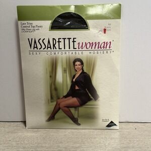 Vassarette Woman Control Top Panty AA Black Lace Trim Fuller Figure Lycra Soft